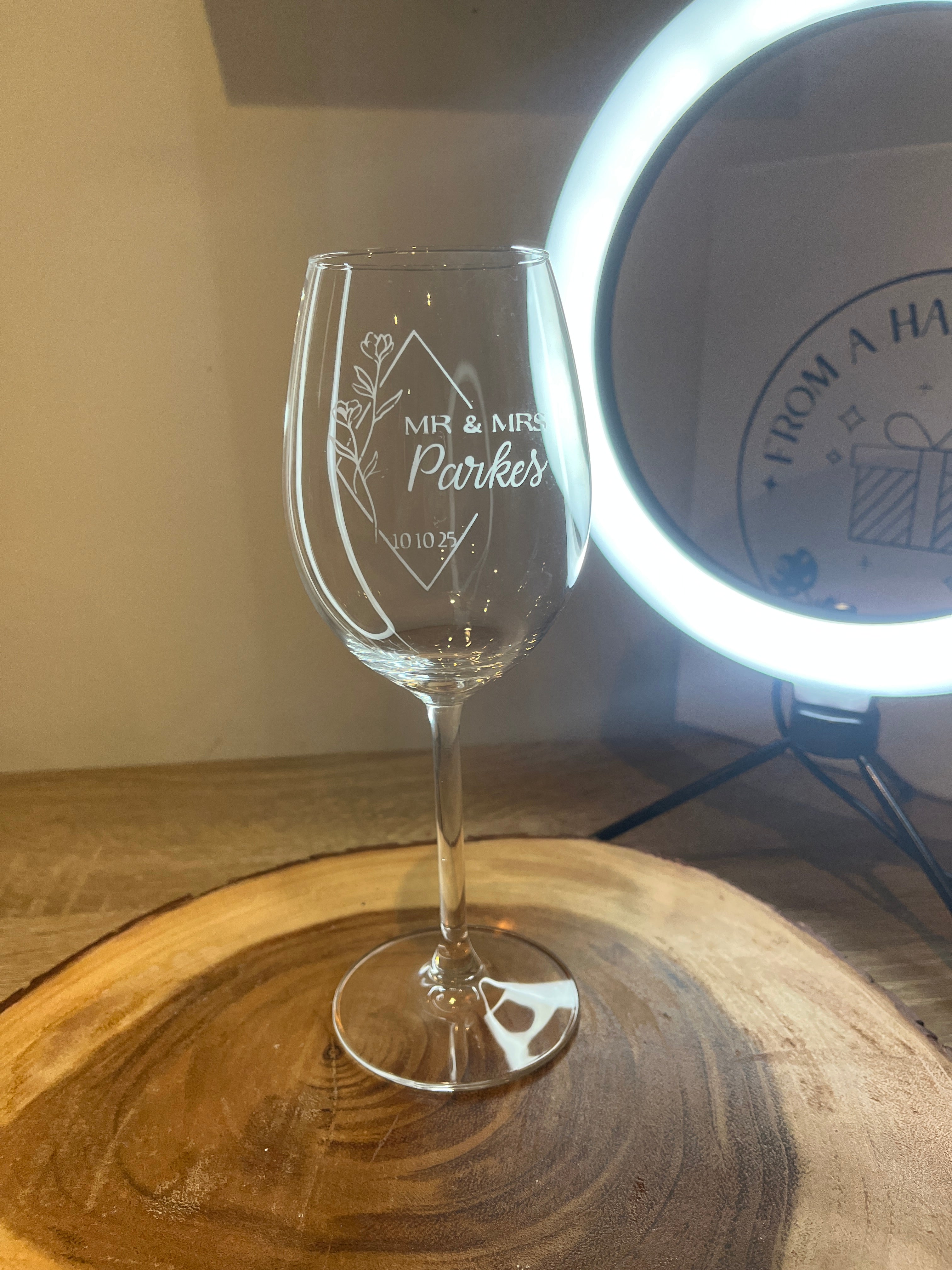 Personalised wedding wine glasses x2