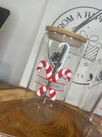 Personalised Christmas Glass Cup with Bamboo Lid & Straw