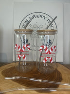Personalised Christmas Glass Cup with Bamboo Lid & Straw