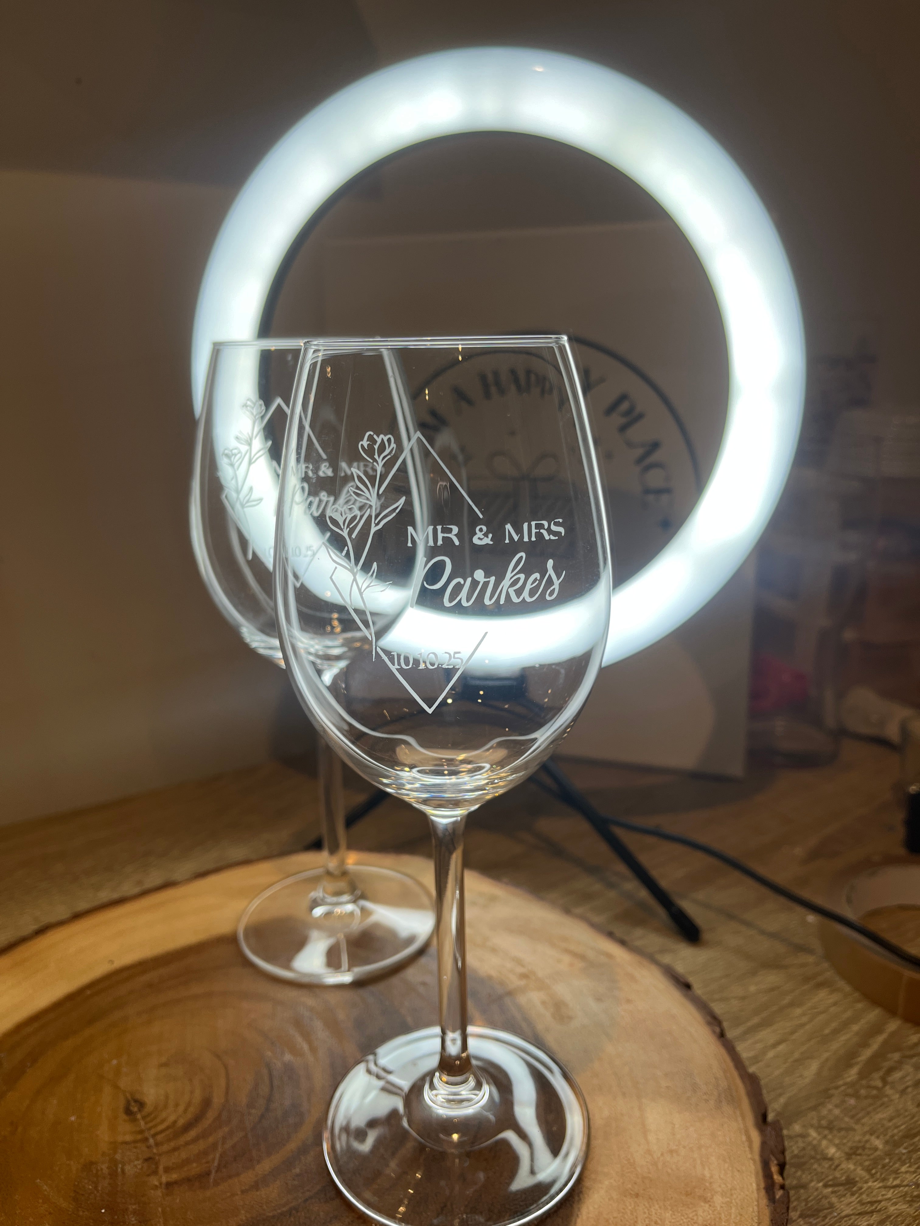 Personalised wedding wine glasses x2