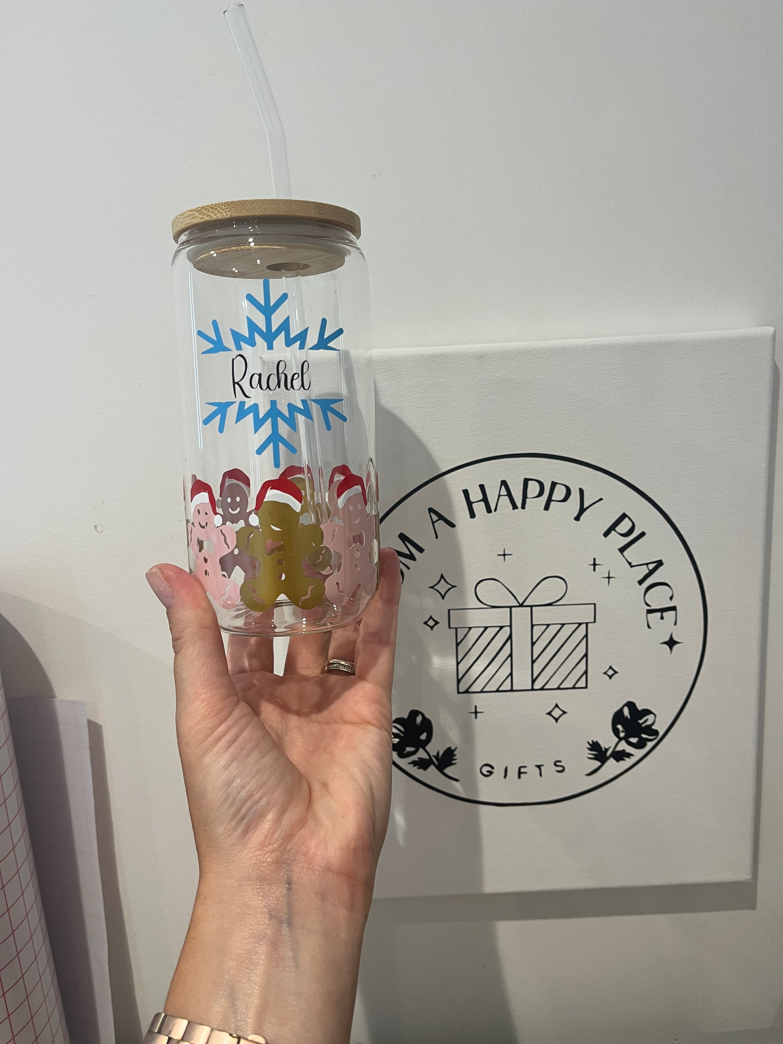 Personalised Christmas gingerbread man cup with lid