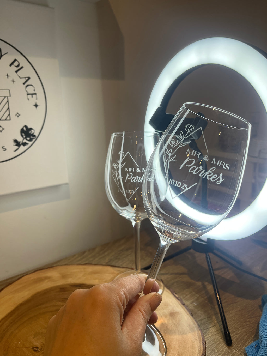 Personalised wedding wine glasses x2