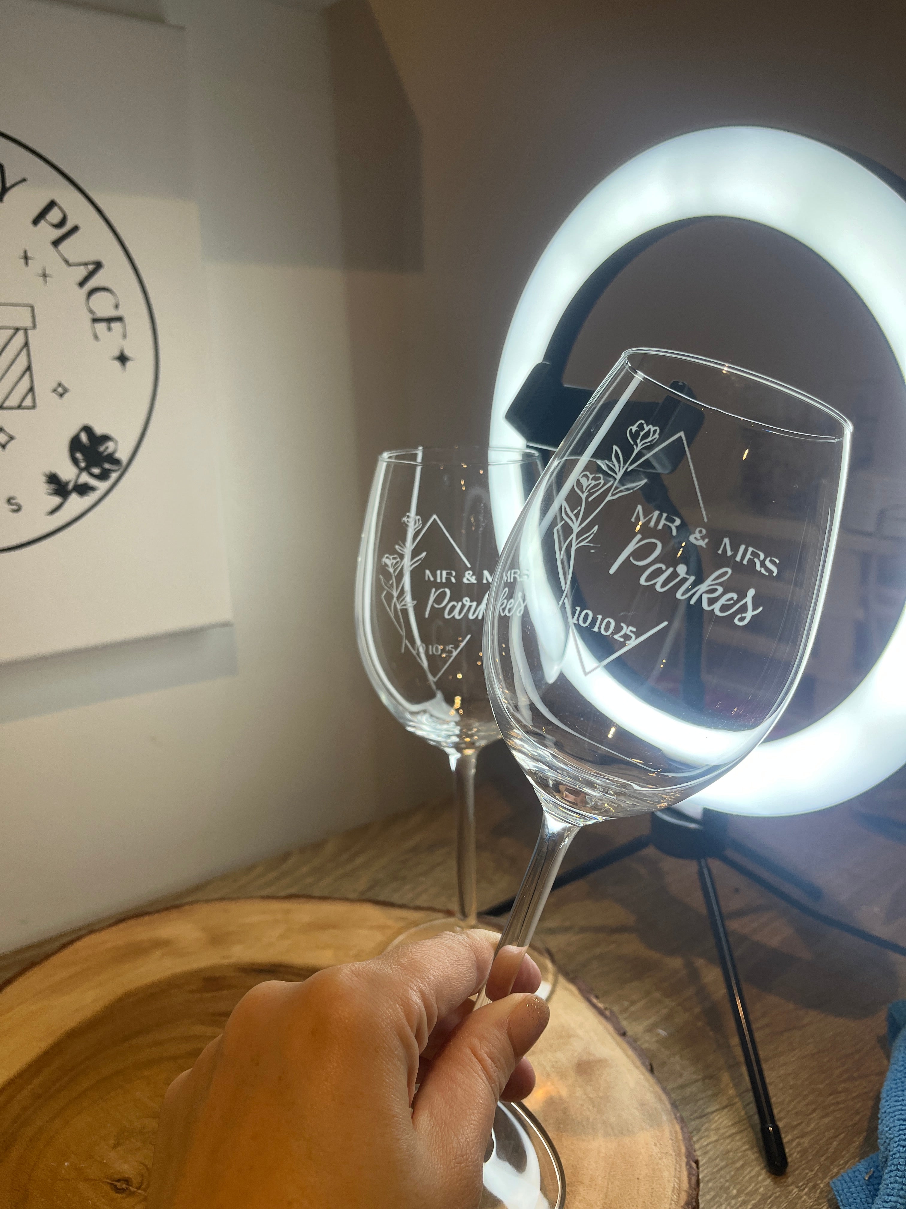 Personalised wedding wine glasses x2