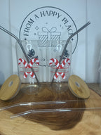 Personalised Christmas Glass Cup with Bamboo Lid & Straw